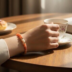 Vintage 14K Gold Natural Coral Baroque Pearl Bracelet 6 7/8" Signed 14K